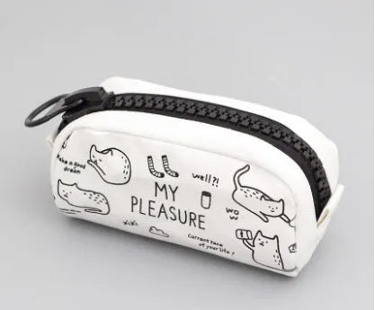 Leather corner animal pencil case in cartoon pattern with zip closure, compact storage for pens and pencils