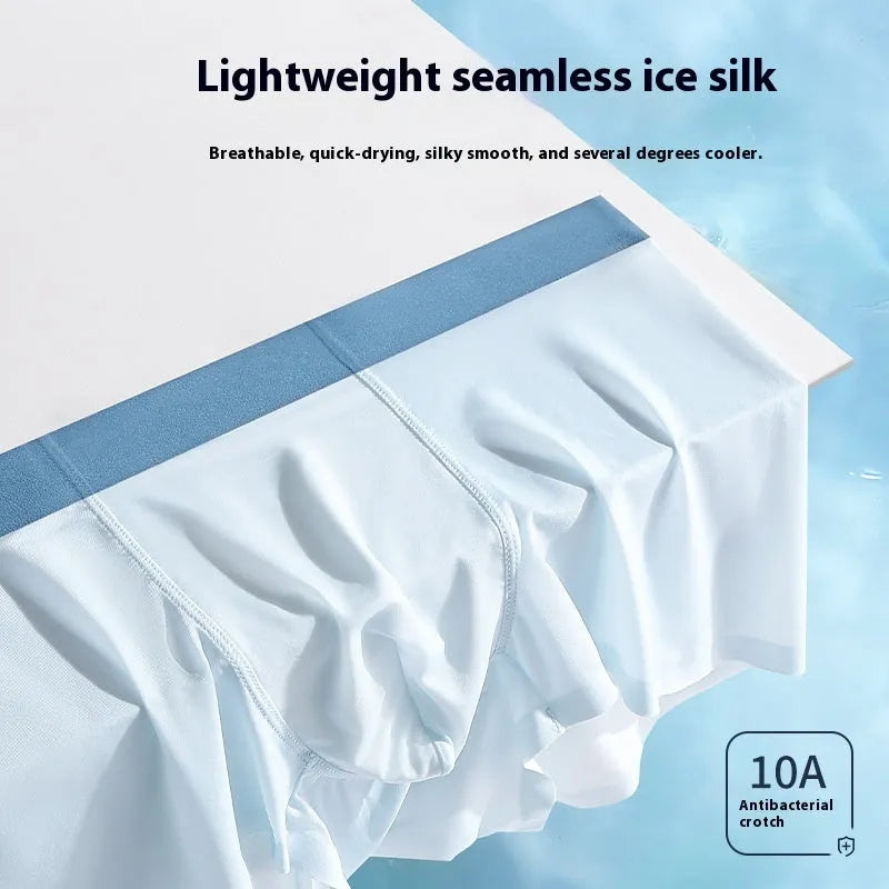 Ice silk men's shorts in bean green colour with mid-waist seamless design