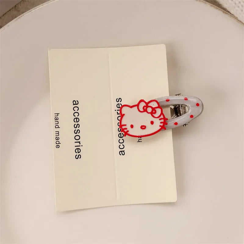 Red stereo love heart-shaped hairpin with French retro dots and willow leaf design