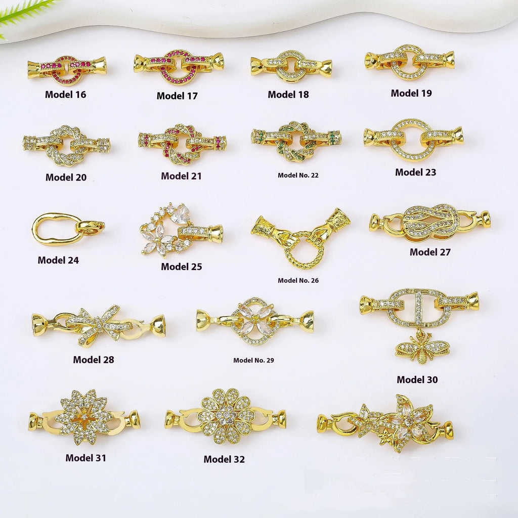 Small gold-plated brass jewellery clasp with white pearl detail for DIY necklace projects