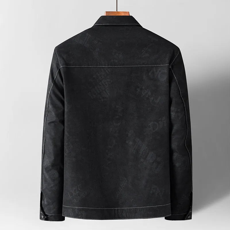 Men's slim fit multi-pocket denim jacket coat in gray, lapel collar, long sleeves