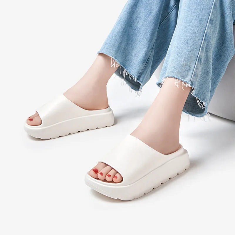 Women's fish mouth slippers with thick 5.5cm sole in beige, black, khaki and rose red colour options