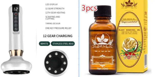 Green electric vacuum cupping massager with suction cup and charging cable