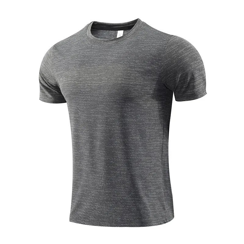 Men's red short-sleeved sports T-shirt made from polyester spandex fabric for running and basketball.