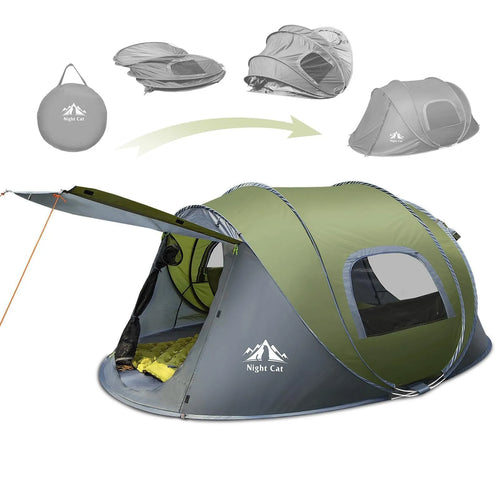 Dark green automatic camping tent for two people with waterproof rainfly