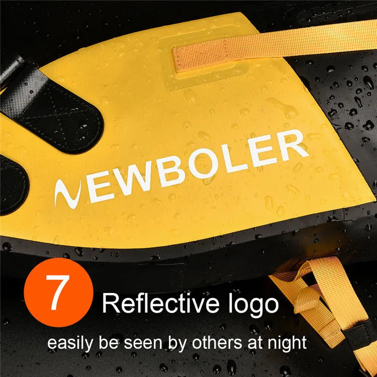 Yellow waterproof PVC bicycle tail bag mounted on a bike rear rack, showing its 13-litre capacity and mounting straps.