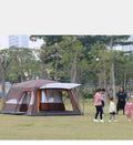 Multi-person double-layer steel pole camping tent 430x305x210cm dark green for 4-6 people