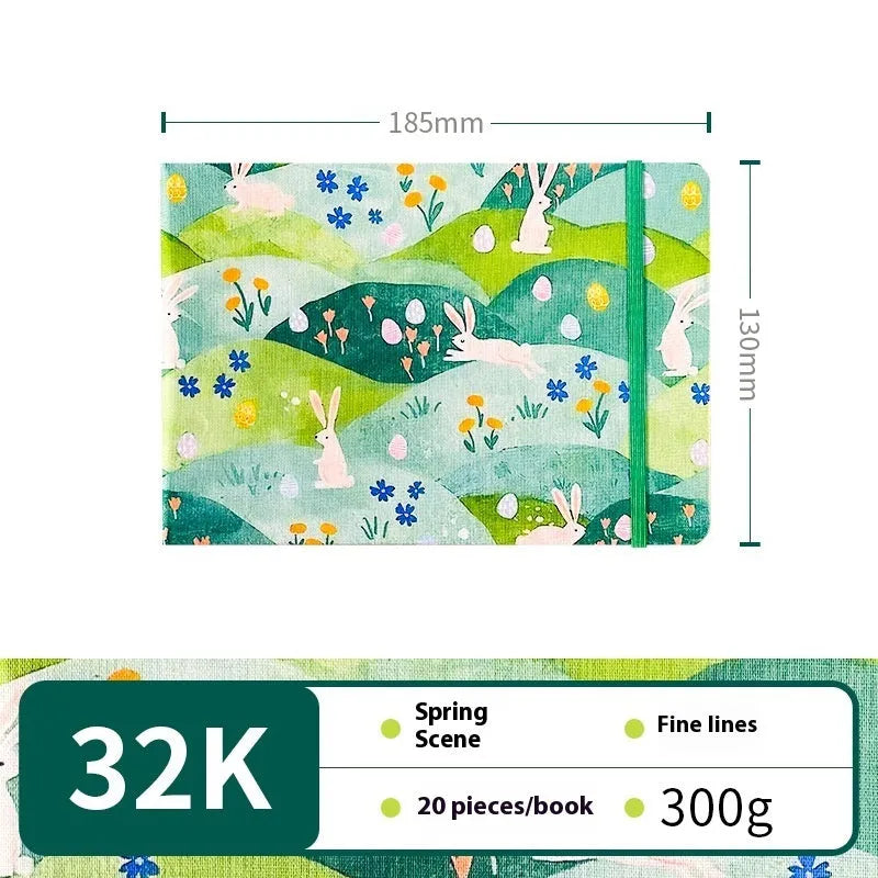 Feiluniao handmade fabric watercolour notebook with cotton paper, 185mm long, shown in a cover design option.