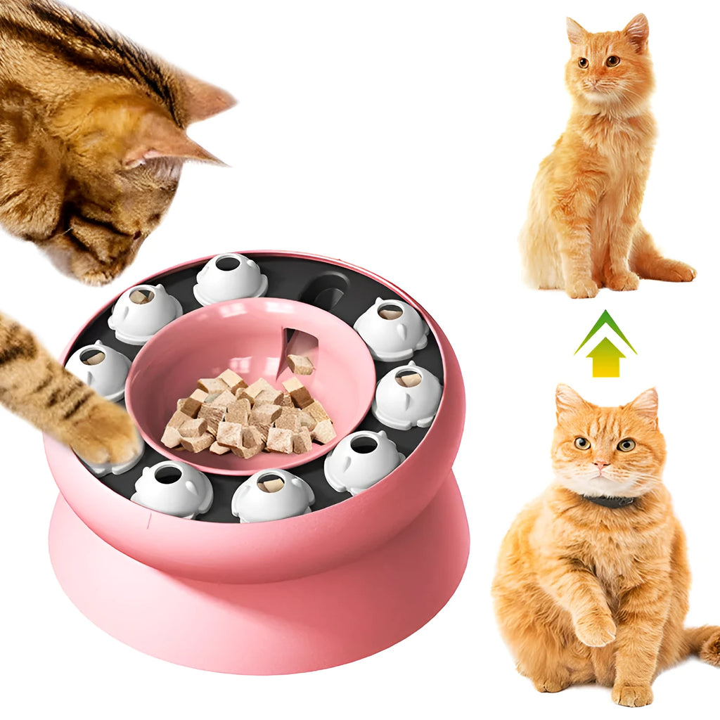 Interactive cat slow feeder raised bowl 15-degree tilt orange colour 210x210x121mm