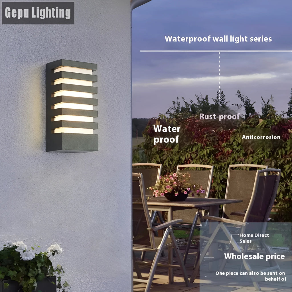 Modern minimalist outdoor wall lamp with aluminium alloy shell for garden or patio mounting