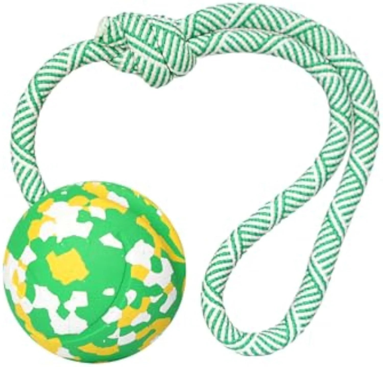 Natural rubber dog ball on nylon rope for interactive fetch and tug games