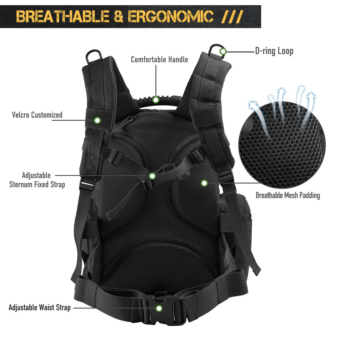 Nylon outdoor tactics backpack in khaki or black, wear-resistant, below 20L capacity, unisex EDC bag for outdoor sports.