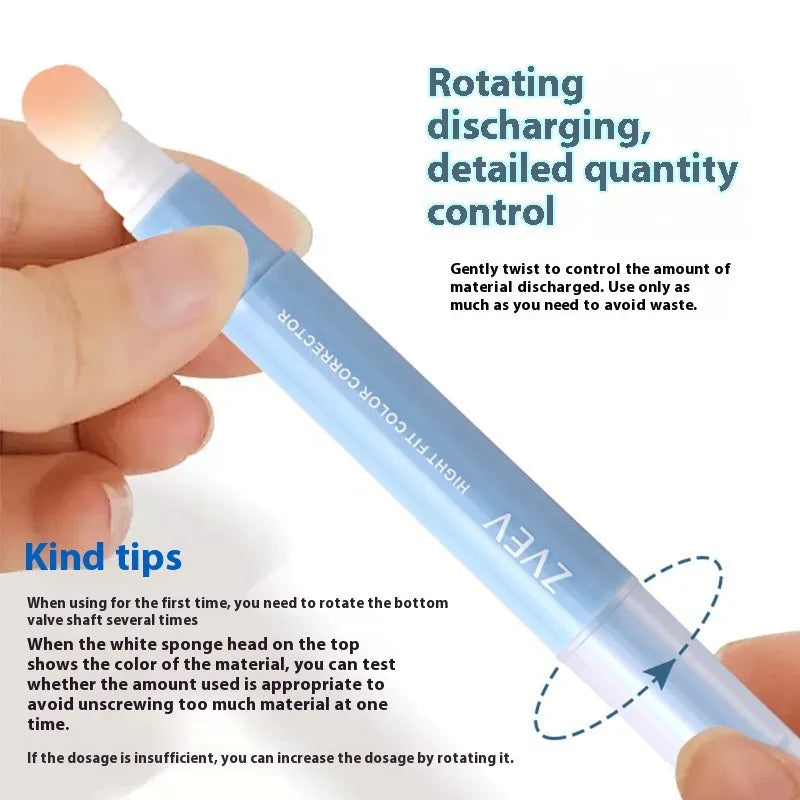 Concealer cream tube with sponge brush head applicator showing three colour shades