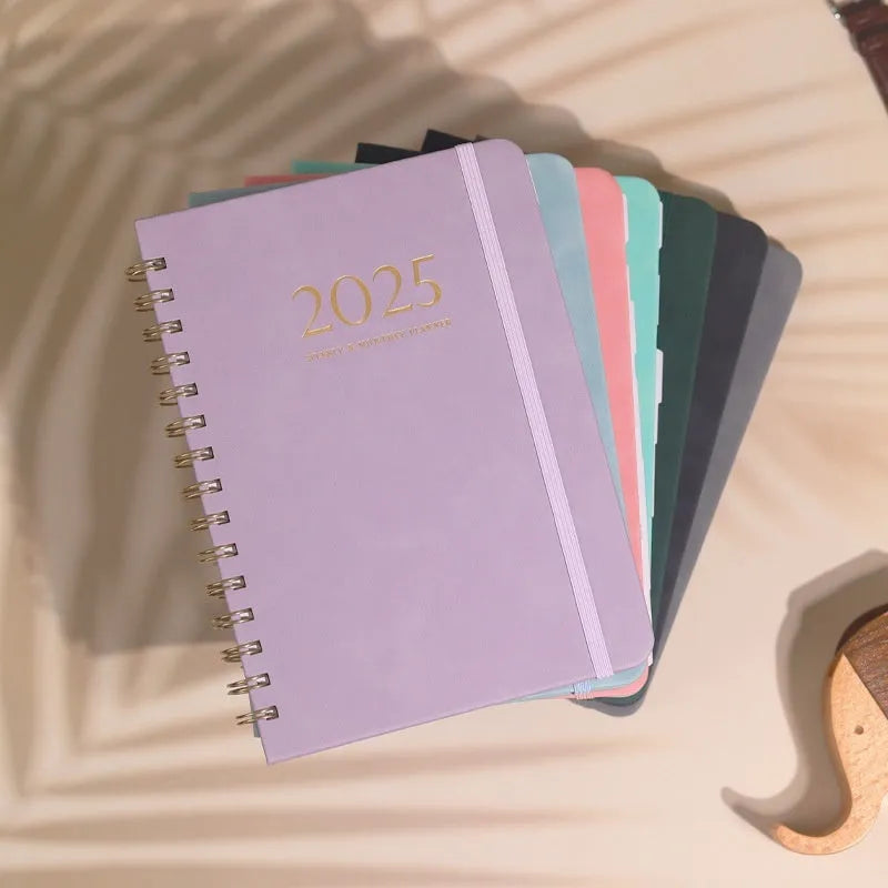 A5 size PU leather notebook with metal coil binding in a choice of solid colours.