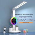 LED student rechargeable desk lamp with clock and fan option, USB powered, modern design
