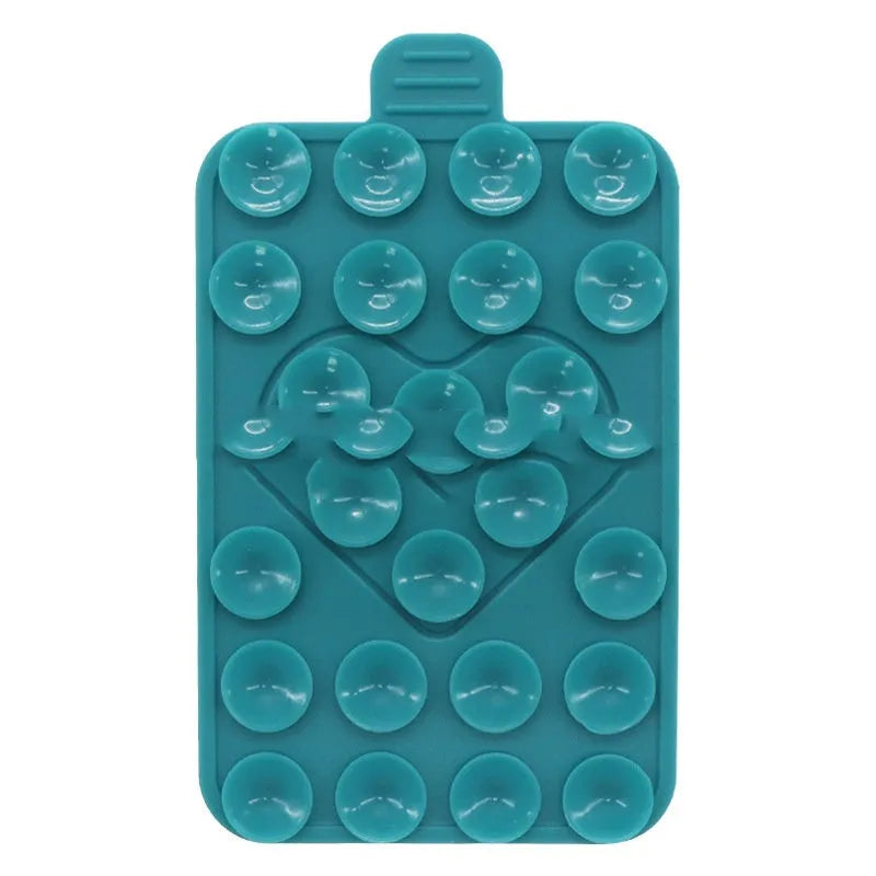 Double sided silicone suction cup phone case holder in gray white, showing hot pressed construction for universal fit on smooth surfaces