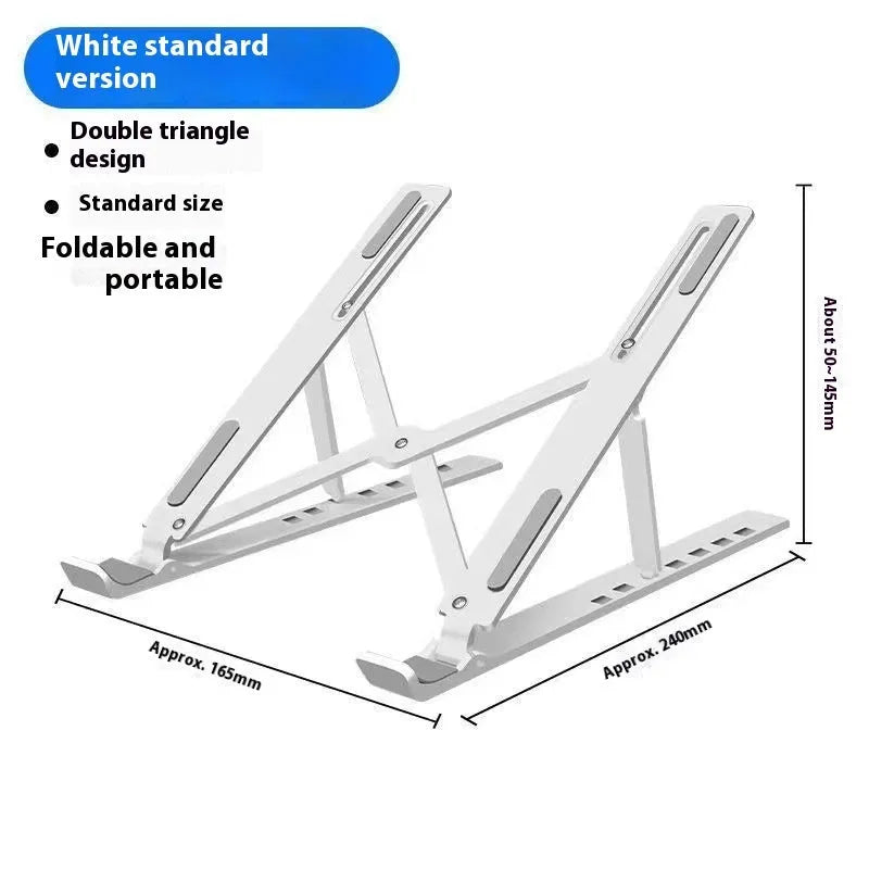 Silver aluminium alloy folding laptop stand for 16-18 inch devices with cloth carry bag