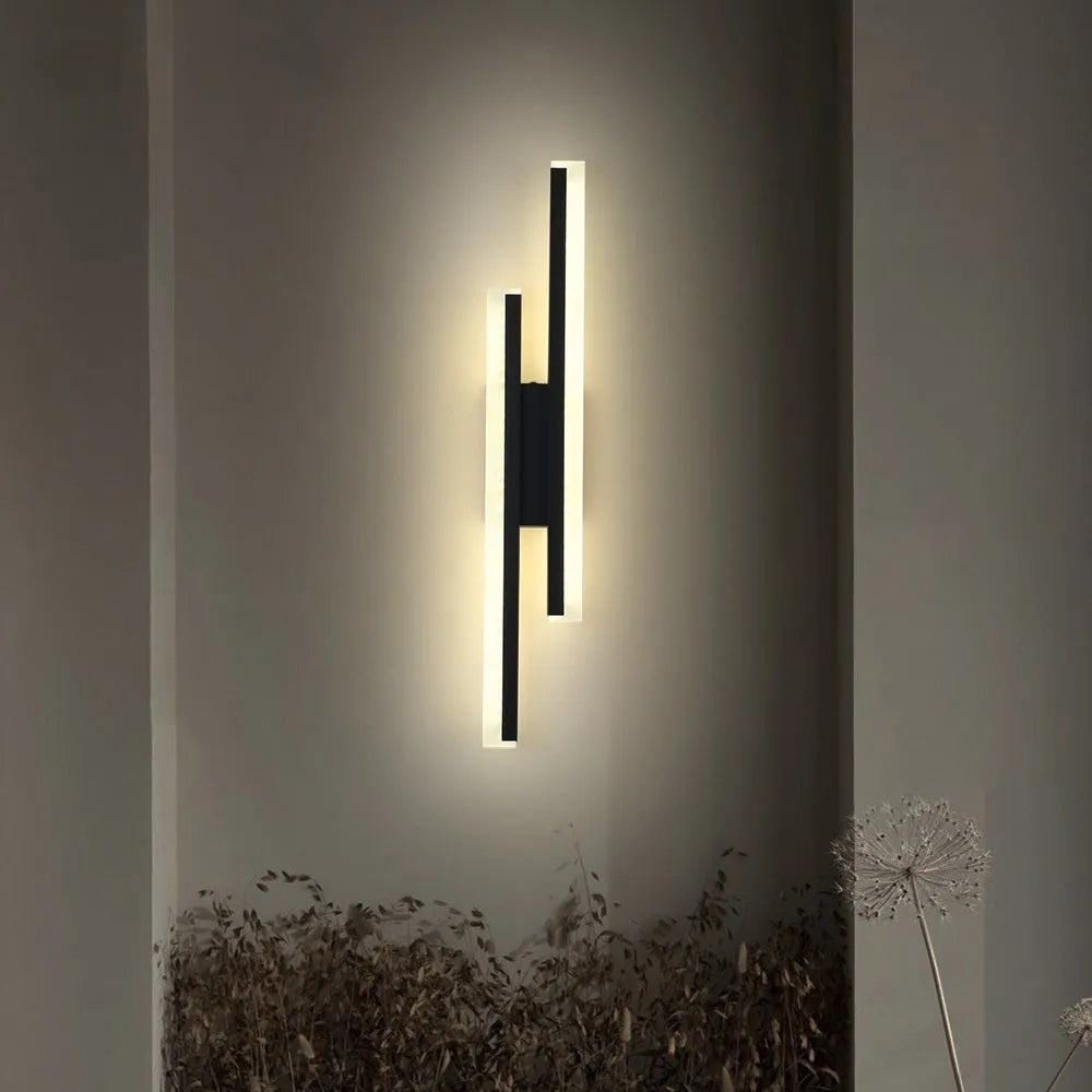 Gold double line wall lamp with modern design for staircase background lighting