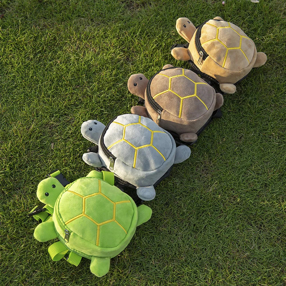 Turtle-shaped velvet pet backpack harness for small dogs and cats with metal zipper closure