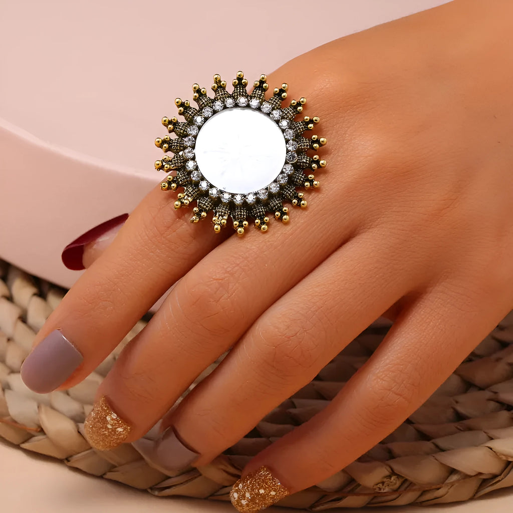 Fashion simple trend zinc alloy diamond ring in gold colour with adjustable band