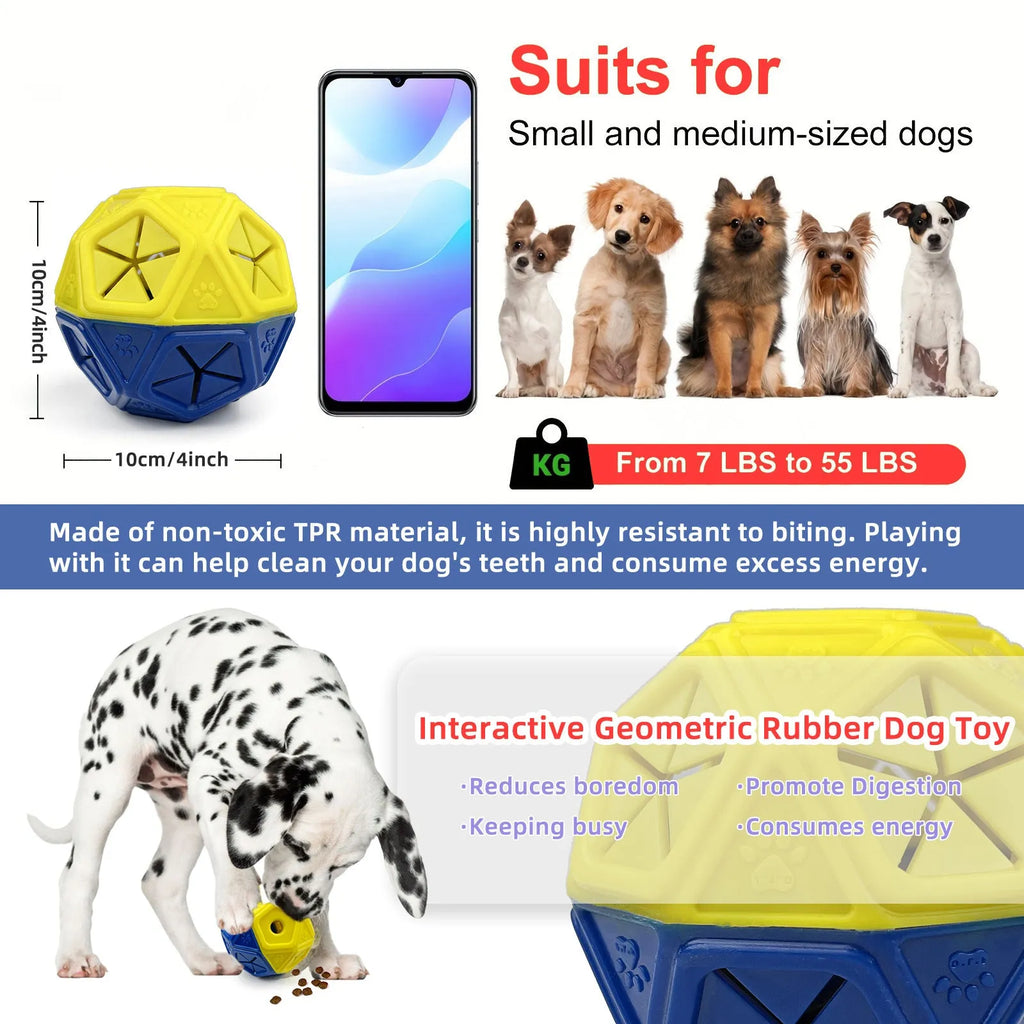 Blue and red hollow dog puzzle ball for treat dispensing and interactive play