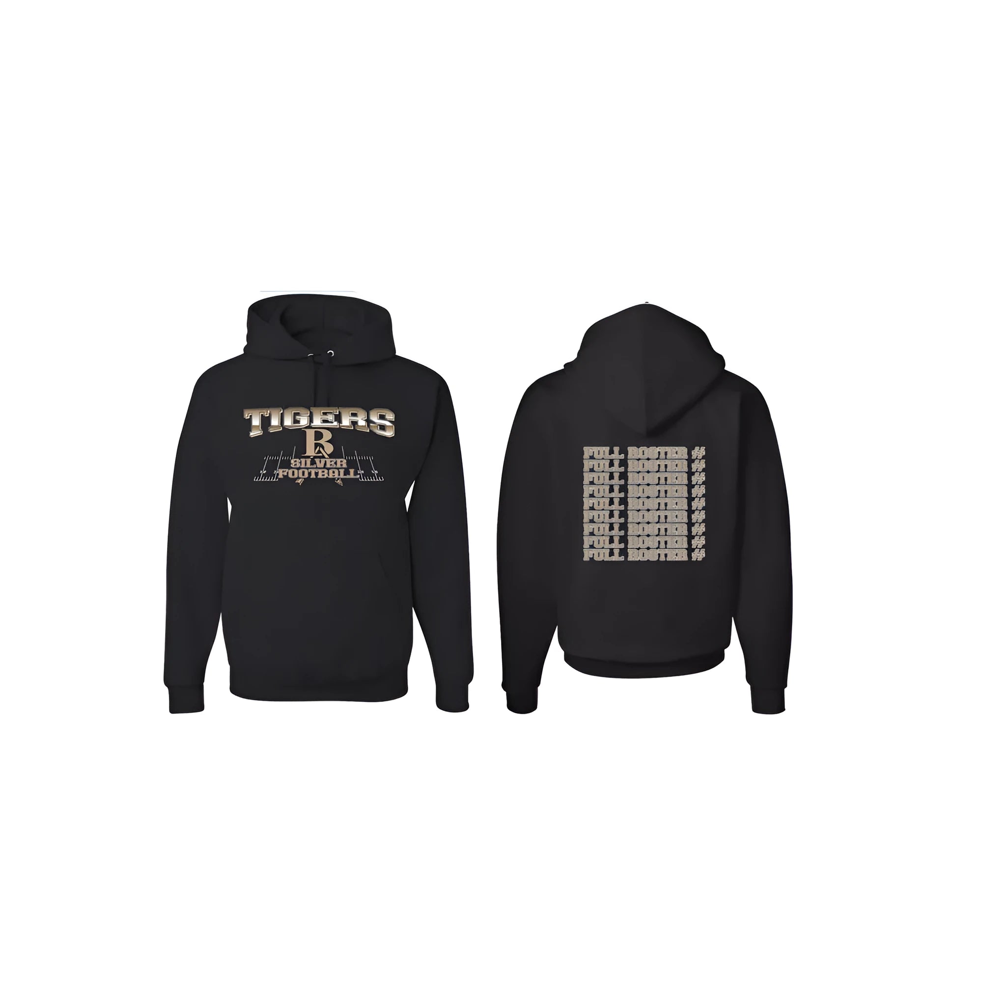 Black drop-shoulder leisure hoodie on a hanger, showing relaxed fit and long sleeves.
