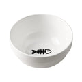 Ceramic cat bowl in an iron frame, showing cat paw print and fishbone pattern options