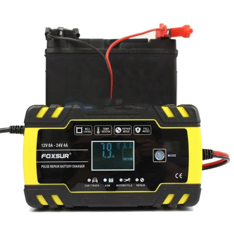 12V 24V battery charger with LCD screen for motorcycle car and truck lead-acid batteries