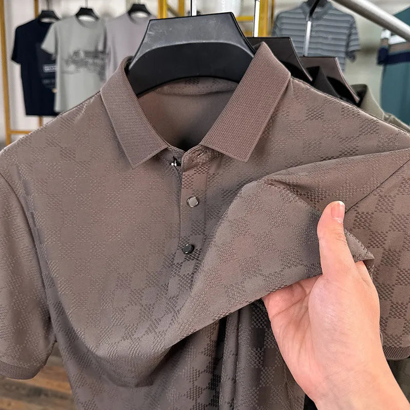 Rhombus brand thin ice silk short sleeve T-shirt with a split hem, shown in black.