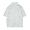 Black and white loose-fit short-sleeved knitting polo shirt with a hollow design for teenagers
