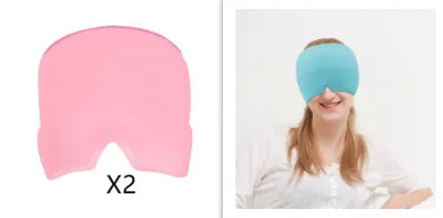 Black elastic cloth cooling gel eye mask for headache relief showing adjustable fit