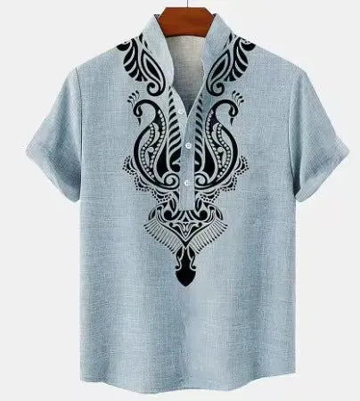 Men's striped casual shirt with personalised buttons in loose fit polyester fabric