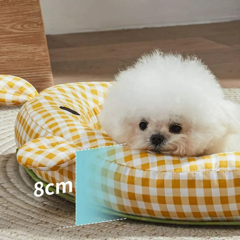 Green and yellow four-season universal dog mat and cat bed mattress in four sizes for summer cooling.