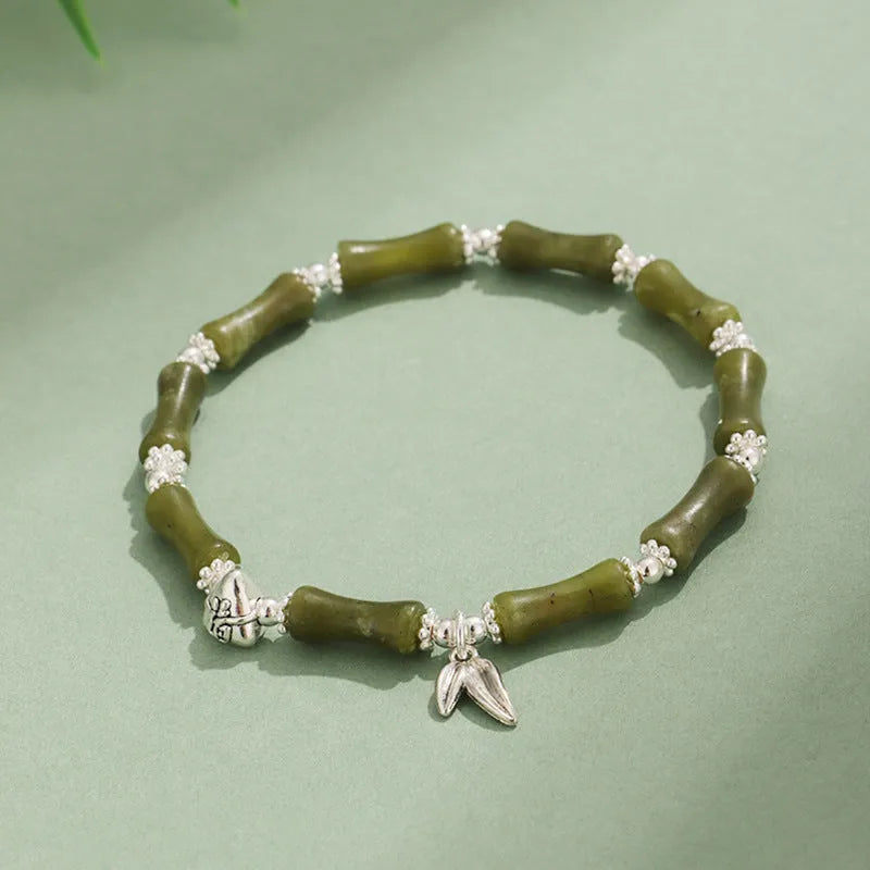 Green aventurine bamboo strawberry crystal bracelet with mixed stones and adjustable sizing