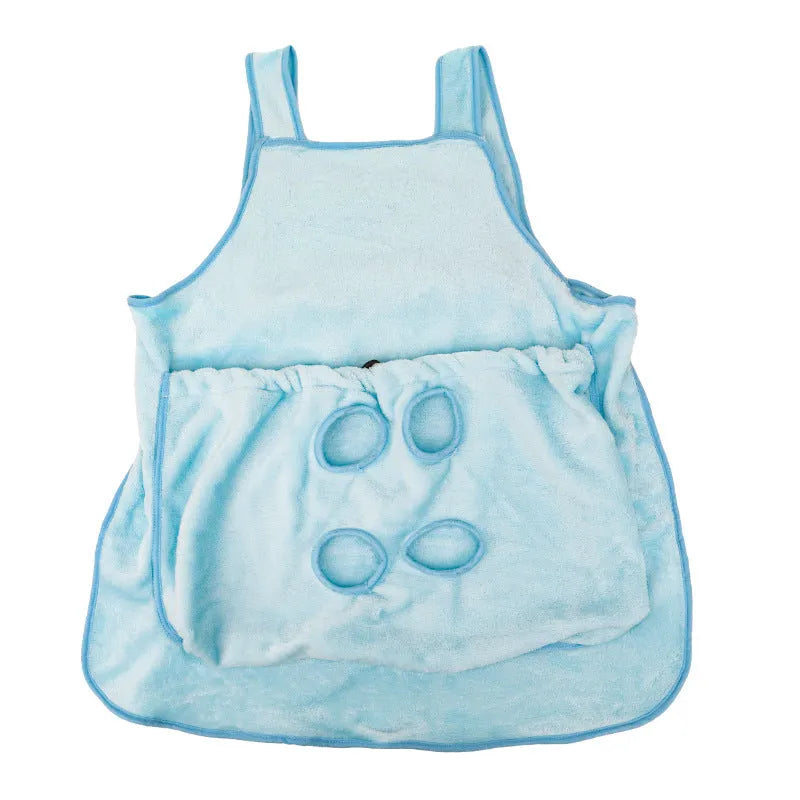 Plush adjustable pet carrier apron bag for small dogs and cats, shown in beige colour.