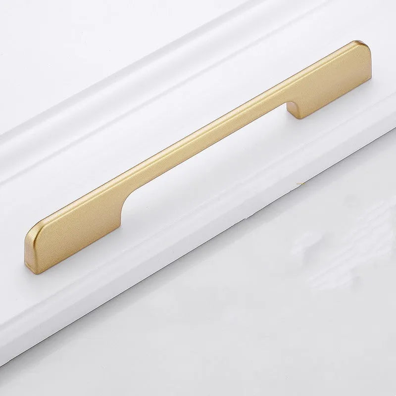 Modern gold T-shape aluminium alloy cabinet handle with three hole distance options.