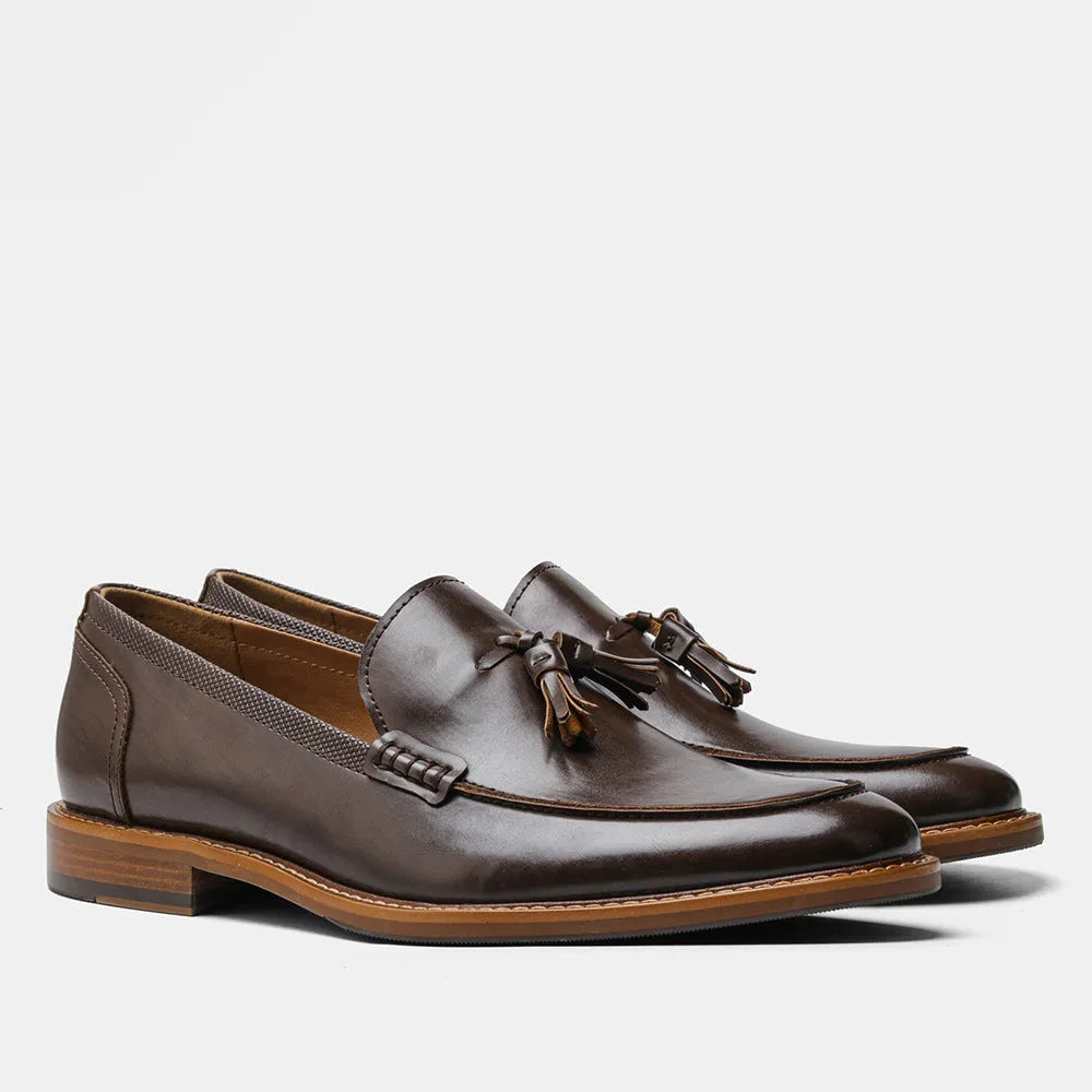 Mens wood grain tassel loafers slip-on business formal shoes PU upper composite sole