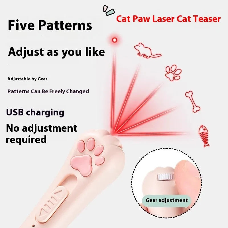 Cat teaser pen light toy with LED in pink, cream, and sky blue colour options.
