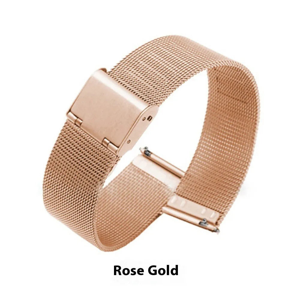 Milani silk woven stainless steel watch band in silver, black, rose gold, or gold with six width options