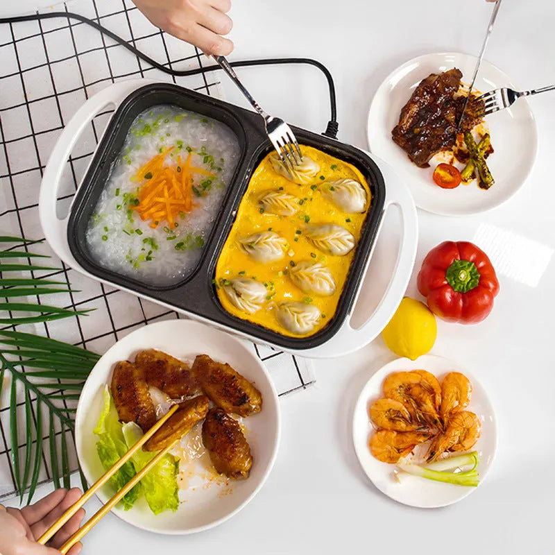 White and green dual-function electric cauldron frying oven with mechanical controls and 1300W power rating