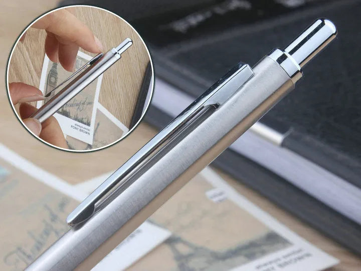 Metal automatic mechanical pencil showing lead size options from 0.3mm to 3.0mm for writing and drafting