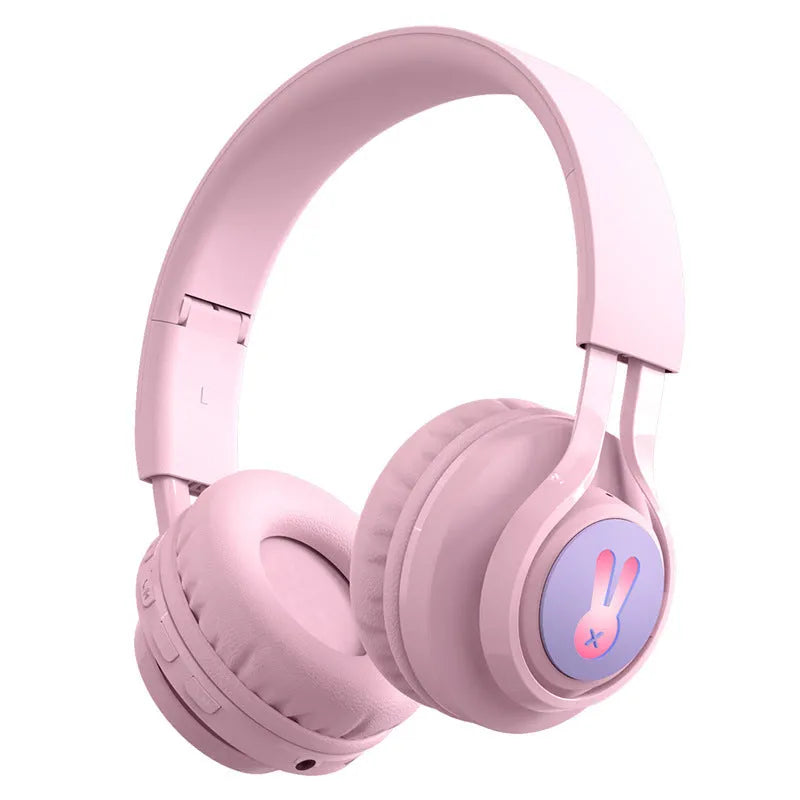 Wireless children's headphones with LED RGB lighting in bunny pink colour