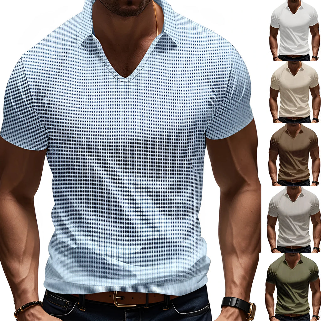 Men's casual V-neck short sleeve cotton blend tee in loose fit summer design