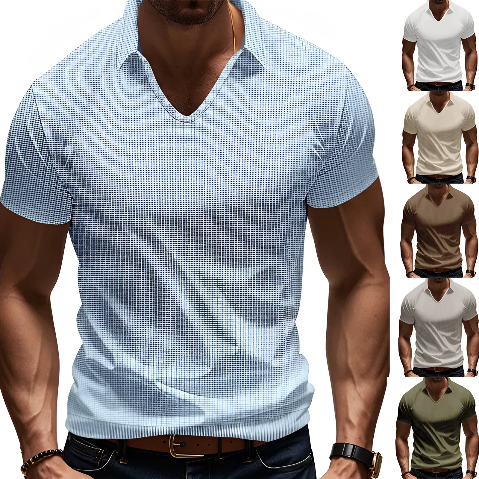 Men's casual V-neck short sleeve cotton blend tee in loose fit summer design