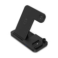 Black four-in-one wireless charging station with QC3.0 fast charging head for multiple mobile devices