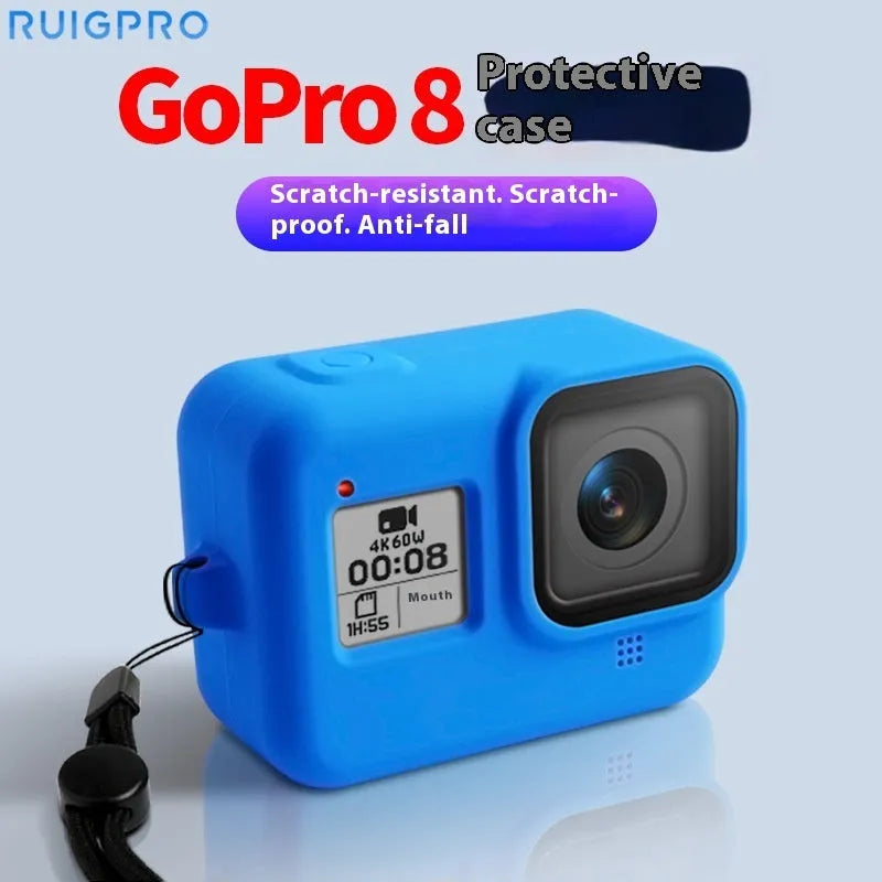 GoPro Hero8 Black silicone protective sleeve with anti-lost lanyard strap accessory set in multiple colour options