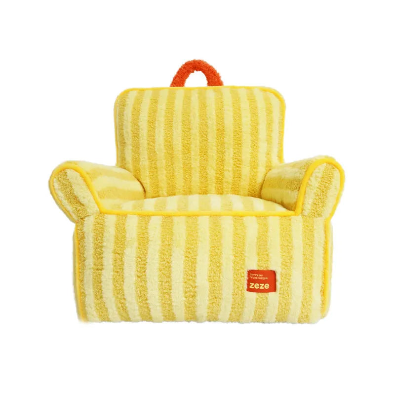 Striped soft velvet pet bed for dogs in orange, purple, or yellow with a removable washable cover.