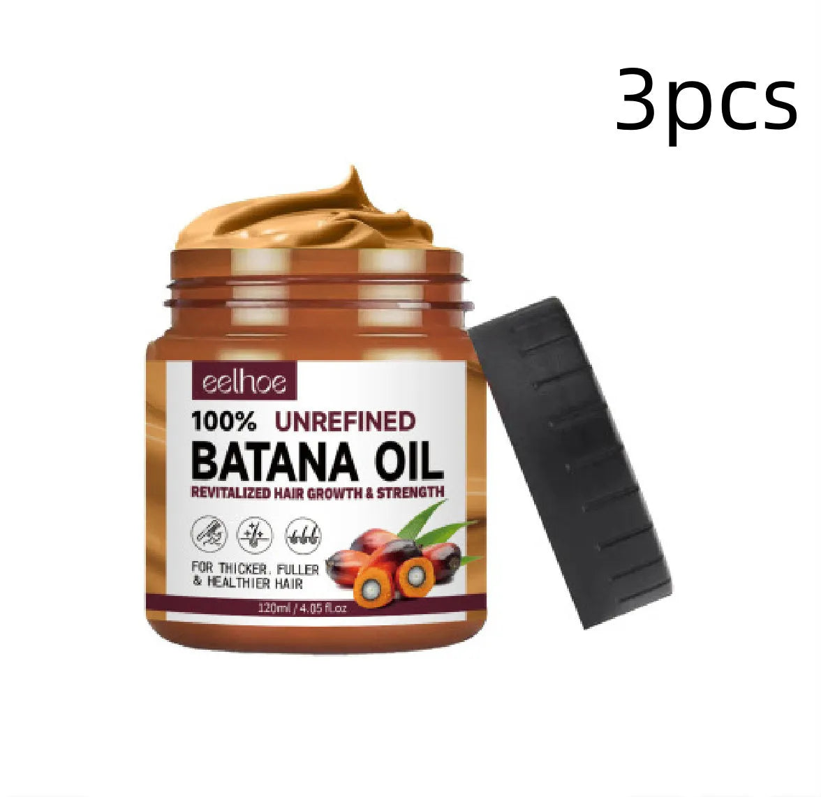120ml Batana oil hair conditioner and treatment mask in a 7cm x 5.5cm container for damaged hair.