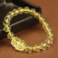 Yellow leather bracelet with artificial crystal Pi Xiu charm in Chinese simple style