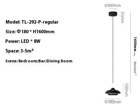 Modern minimalist adjustable bedside pendant light in Nordic style with three colour temperature options
